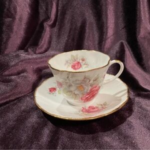 Vintage Regal Heritage England Bone China Floral Teacup and Saucer Set